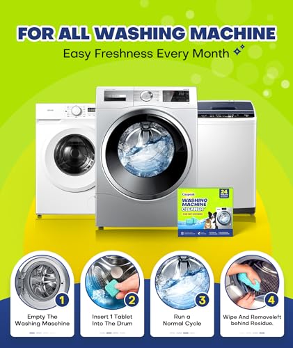5X Power Deep Cleaning Washing Machine Cleaner Tablets, No More Odor & Pet Fur Enzyme Washing Machine Cleaning Tablets, Washer Cleaner For HE Top Front Load, Septic Safe, 24 Counts/1 Year Supply