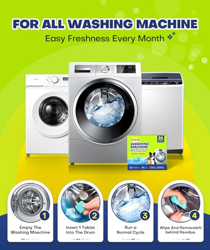 5X Power Deep Cleaning Washing Machine Cleaner Tablets, No More Odor & Pet Fur Enzyme Washing Machine Cleaning Tablets, Washer Cleaner For HE Top Front Load, Septic Safe, 24 Counts/1 Year Supply
