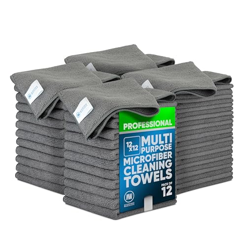 12" x 12" MW Pro Multi-Surface Microfiber Cleaning Cloths | Gray - 48 Pack | Premium Microfiber Towels for Cleaning Glass, Kitchens, Bathrooms, Automotive, Supplies & Products - color: Gray, size: 48 Count (Pack of 1)