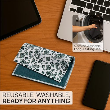 Microfiber Wholesale Quick Cloth Glasses Cleaning Cloths–8x8 Paisley White 1-Pack with Case | Double-Sided Lens Cleaner Eyeglasses, Camera, Screens & Glass | Reusable Microfiber Glass Polishing Cloths - color: White Paisley, size: 8"x8"