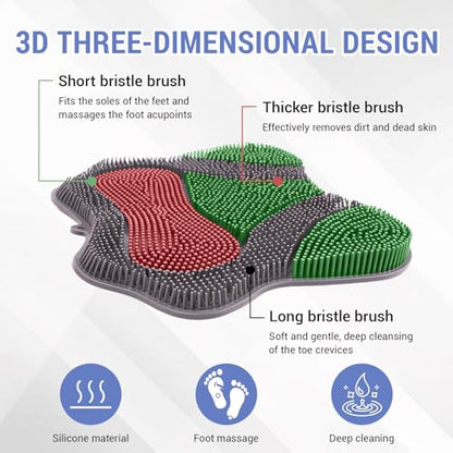 Silicone Foot Scrubber Mat for Shower Bath Foot and Back, Shower Feet Brush Pad with Wall-Mounted Suction Cups - color: Grizzly