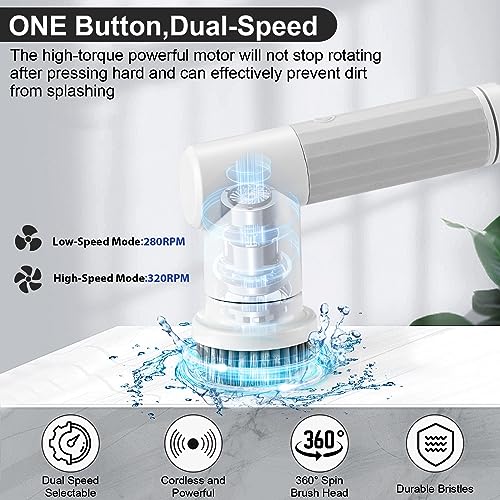 Electric Spin Scrubber,DEPURE Cordless Electric Cleaning Brush,Power Scrubber with 2 Rotating Speeds and 6 Replaceable Cleaning Brush Heads for Bathroom,Kitchen,Wall,Oven,Dish,Floor