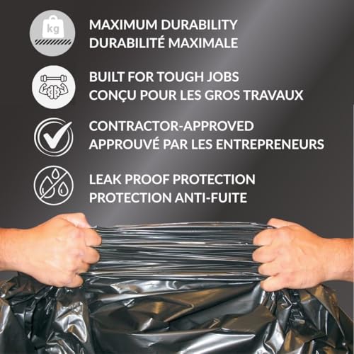 Maximum Heavy Duty Garbage Bags, 42-Gallon, 3 Mil, Black Garbage Bags Extra Large, Tear Resistant, Industrial Strength, 32 Counts - color: Black