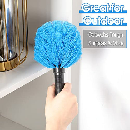 9 Pieces Twist on Cobweb Duster Bulk for Cleaning Company Cleaning Spider Web Remover Brush Cobweb Duster Head Attachment Fits Standard Threaded Poles, No Pole, Medium Stiff Bristles, Blue