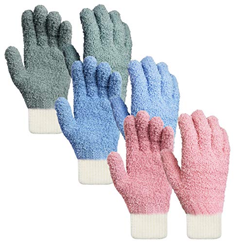 MIG4U 3 Pairs Microfiber Dusting Gloves, House Cleaning Glove for Blinds, Plants, Windows, Shutters, Furniture, Car Interior, Reusable Lint-Free Mitt, S/M - color: Blue/Gray/Pink 3 Pairs, size: Small-Medium
