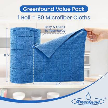 Greenfound Microfiber Cleaning Cloth Roll, 80 Pack Tear Away Towels, Reusable Washable Lint Free Scratch Free Absorbent Cleaning Rags for Kitchen Home Car Window Glass, 11.5 x 11.5 Inch Check Blue - color: Check Blue