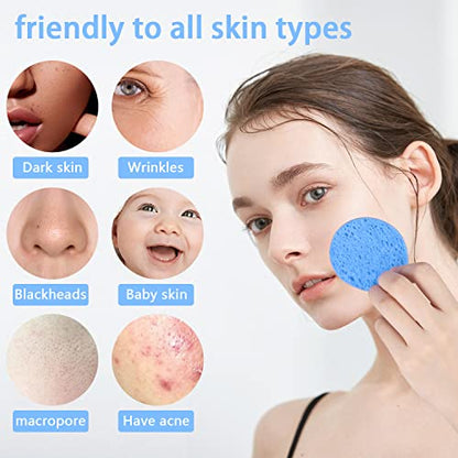 100-Count Facial Sponges Compressed Natural Cellulose Sponge Round Shape Face Sponge for Face Cleansing Exfoliating and Makeup Removal, Blue - color: 100- Pack Blue