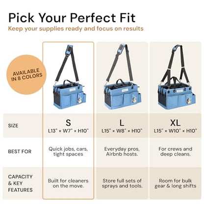 Multiuse Cleaning Caddy with Waist, Shoulder Strap 9 Pockets, Mesh Base & Adjustable Compartments - Cleaning Caddy - Cleaning Supplies Organizer (Blue, Small) - color: Blue, size: Small