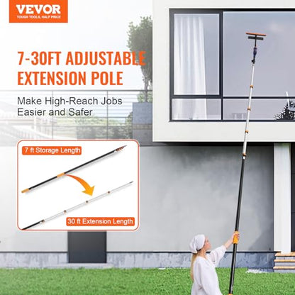 VEVOR Telescopic Extension Pole, 7-30 FT Multi-Purpose Extension Pole, Sturdy Aluminum Alloy Paint Extendable Pole with Flip-Lock Design, Telescopic Pole for Painting, Dusting and Cleaning - style: 7-30 FT