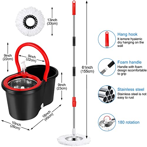 Spin Mop and Bucket with Wringer Set, 360° Spinning Mop Bucket System with 3 Microfiber Mop Replacement Heads and 61" Stainless Steel Adjustable Handle for Floor Cleaning (20QT) - color: Black-1