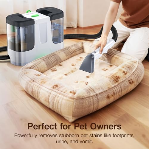 Portable Carpet & Upholstery Cleaner, 18Kpa Carpet Cleaner Machine for Deep Stain Removal, Spot Cleaner for Pet Accidents, Area Rugs, Stairs, Car Upholstery & Couches, Includes Tools & Self-Cleaning - color: Black & White