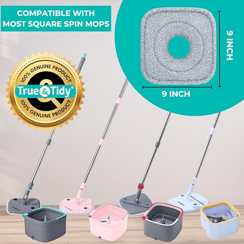 True & Tidy® 6Pack Replacement Microfiber Pads, 9" Extra Thick Reusable Refills for SPIN-800 TrueClean Mop & Bucket, Compatible with M16 & Most Square Spin Mop Systems, Machine Washable Up to 100X