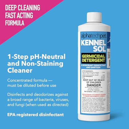 KennelSol Dog Crate Cleaner & Disinfectant for Kennels, Cages, Floors, Litter Boxes & Hard Surfaces | EPA-Registered, Kills Bacteria & Viruses, Parvo Disinfectant | 16 Fl Oz - size: 16 Fl Oz (Pack of 1)