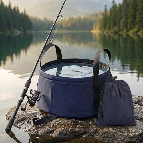 Collapsible Wash Basin 2 Pack – 2.3 Gallon Foldable Camping Bucket with Handles, Portable Dish Tub for Camping Sink, Foot Soaking, Fishing, BBQ Cleaning & Laundry