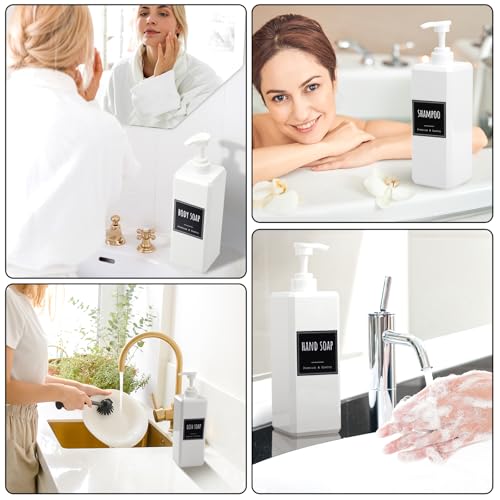 Segbeauty 33.8oz Plastic Soap Dispenser Bathroom, 2pcs Sqaure Body Wash Container Empty, 1000ml White Leakproof Hand Soap Dispenser, Large Pump Bottles for Shampoo and Conditioner with Labels - color: White, style: 2pcs