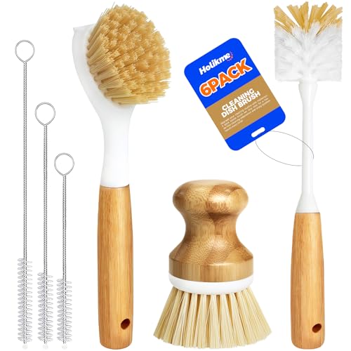 Holikme 7 Pack Scrub Brush Set & 6 Pack Bamboo Dish Brush Set