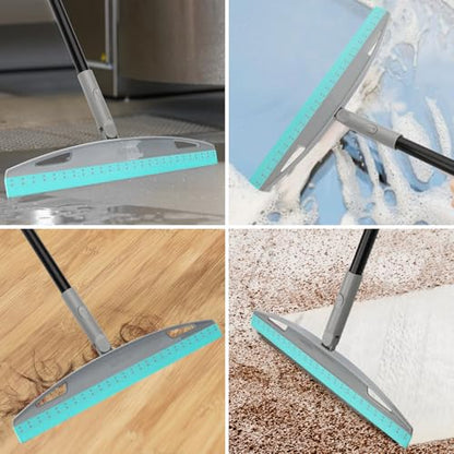 Multifunction Rubber Air Broom, Silicone Floor Squeegee Broom with 59" Long Handle, Scraping Broom for Floor Bathroom Kitchen Shower Tile Pet Hair Fur Marble Glass Water Window Foam Cleaning, Blue - color: Blue Air Broom