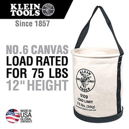 Klein Tools Canvas Bucket and Spud Wrench, 75-Pound Load Rated Bucket with Black Molded Bottom and 3/4-Inch Bolt Alloy Steel Heavy Nut Wrench