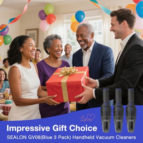 SEALON GV08 (Blue 3 Pack) Handheld Vacuum Cleaner - 10,000 Pa Suction Power for Curtains, Carpets, Sofas & Pet Hair - color: Gv08-blue-3