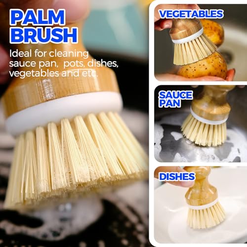 Holikme 6 Pack Dish Brush Kitchen Brushes Set with Vegetable Palm Brush, Bottle Brush, Dish Brush and Straw Brush, Fruit Cleaning Brushes for Cleaning Potato, Amarillo - color: Amarillo