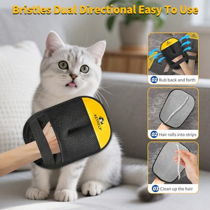 Pet Hair Removal Glove for Dogs & Cats, Newly Upgraded Reusable Electrostatic Pet Hair Glove, Magic Brush Pet Hair Remover Tool for Clothing, Couch, Carpet, Car Seat - color: BlackYellow
