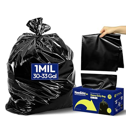 Heavy Duty Trash Bags 33 Gallon 30 Count, 1.0 Mil, Strong Black Garbage Bags, Leakproof Star Seal for Construction, Yard, Demolition Debris - color: 33Gal-30 bags