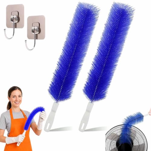 Bendable Microfiber Head, Reusable Dust Remover, 2026 New Fan Cleaning Brush Bendable Cobweb Duster Washable ldeal for Electric Fans Air Conditioning, Home Car Vents, Curtain (2Pcs Blue) - color: 2pcs Blue