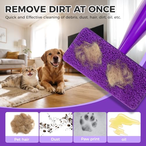 Reusable Mop Pads for Swiffer Wet Jet-12"x5.5",6 Pack Chenille and Microfiber Wet Jet Pads Refills,Machine Washable Pads for Multi-Surface Floor Cleaning