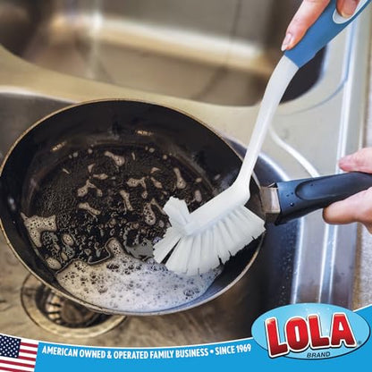 LOLA Pro Utility All Purpose Kitchen Cleaning Brush, 2 Pack, Durable Bristles, Comfort Ergonomic Rubber Non-Slip Grip, Built-in Food Scraper - color: White & Blue, size: 2 Pack