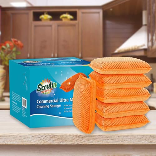Commercial Miracle Microfiber Kitchen Sponge by Scrub-It - Large - Non-Scratch Heavy Duty Dishwashing Cleaning sponges- Machine Washable- (Orange, 6 Pack) - color: Orange
