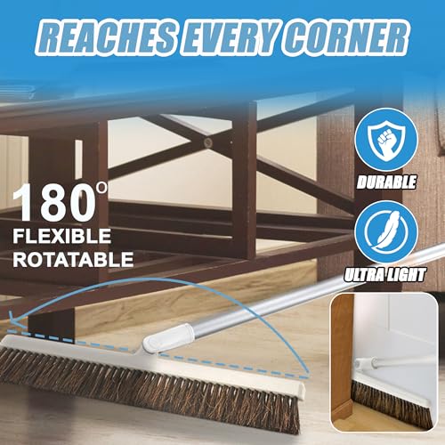 Broom for Hardwood Floors, 18" Swivel Head, 54" Handle Sweeper Lightweight Broom Easy Sweep Like Horsehair Broom
