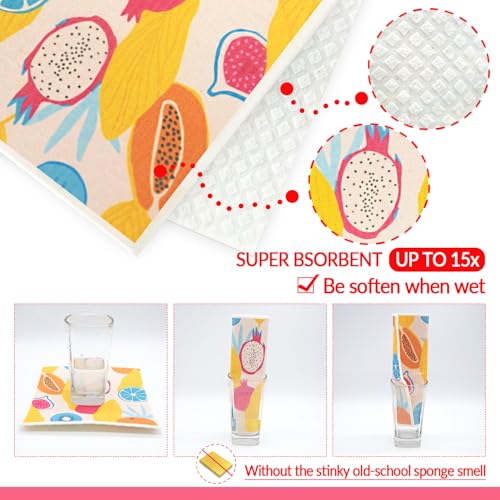 6 - Pack Swedish Kitchen Dish Cloths - Reusable Paper Towels for Counters & Dishes - Eco Friendly Cellulose Sponge Cloth (Fruit Plants) - color: G-fruit Plants