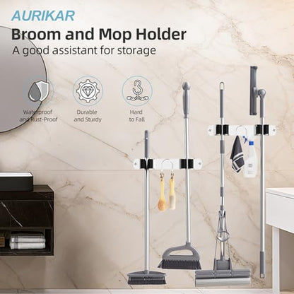 Broom Holder Wall Mount, 2-Pack Stainless Steel Mop and Broom Organizer, Broom Hanger with 2 Slots 2 Hooks for Home Kitchen, Garage, Garden and Laundry Room, Silver - color: Silver-2 Pack