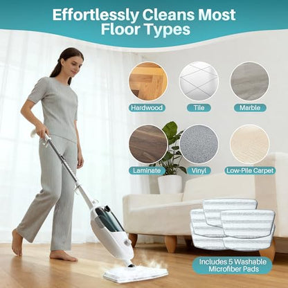 JOYMOOP Steam Mop & Handheld Steam Cleaner, 1100W Electric Steam Cleaner for Home, Fast Heat 20s, Adjustable Steam, Detachable Water Tank, 11 Accessories for Floors, Windows, Clothes - size: 5 Microfiber pads
