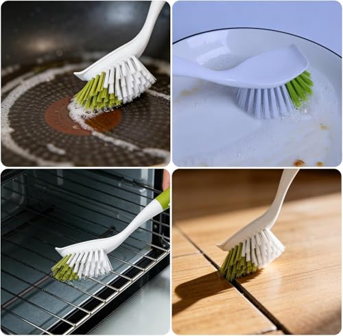 Dish Brush Scrub Brush with Handle - 3 Pack Stiff Bristles Dish Scrubber for Cleaning Dishes, Pots, Pans, Sink, Cast Iron - Hard Bristles,No Residue - color: Green