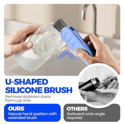 6 Pack Holikme 4 in 1 Cup Lid Cleaning Brush Set with 3 Straws, Multifunctional Bottle Brush, Silicone Cup Lid Gap Cleaner, Bristle Crevice Cleaning Brush, Blue & Yellow & Red - color: Blue & Yellow & Red