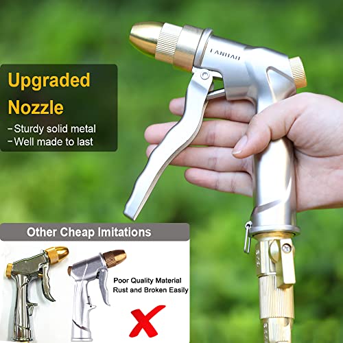 FANHAO Garden Hose Nozzle with Brass Tip, 100% Heavy Duty Metal Spray Nozzle High Pressure Water Nozzle with Adjustable Spray Patterns for Watering Plants, Washing Cars and Showering Pets - color: Silver