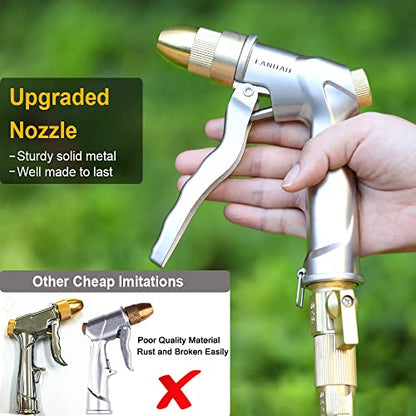 FANHAO Garden Hose Nozzle with Brass Tip, 100% Heavy Duty Metal Spray Nozzle High Pressure Water Nozzle with Adjustable Spray Patterns for Watering Plants, Washing Cars and Showering Pets - color: Silver