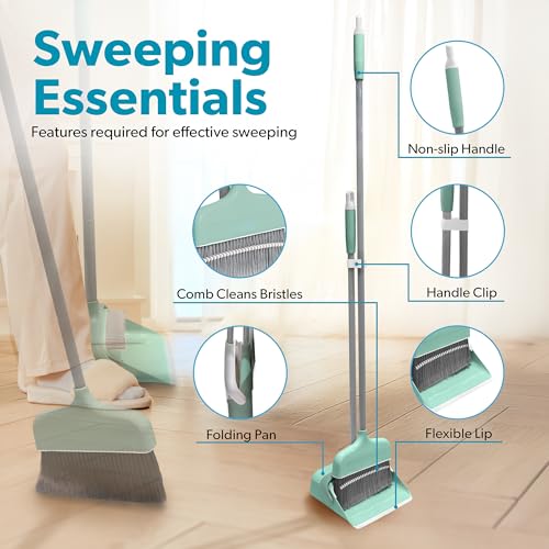 BLACK+DECKER Butler Broom & Dustpan Set - Short Handle, Stand-Up Design - Lightweight, Space-Saving Combo for Kitchen, Living Room, Bathroom, Lobby Floors - Home Cleaning Essential, Teal/Grey - size: Teal Butler Broom & Dustpan