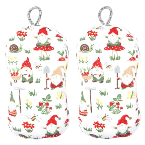 MÜkitchen Premium Microfiber Sponge Set for Dishes and Cleaning, 2 Pack, Printed (Gnomes) - color: Gnomes