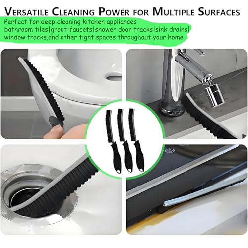 Crevice Cleaning Brush Set of 3, Hard Bristle Gap Brush with Wall Mount Holder – Deep Cleans Grout, Kitchen, Bathroom Tiles, Window Tracks & Tight Spaces