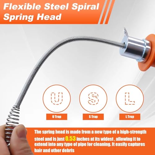Drain Auger 25ft Clog Remover with Drill Adapter, Flexible Plumbing Snake for Kitchen, Bathroom & Shower Sinks, Hair Clog Remover, Manual or Drill Powered, Full-Set Included