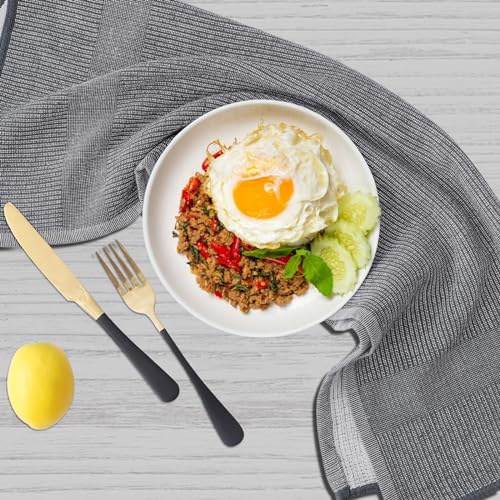 Homaxy Premium Kitchen Towels(18”x 28”, 3 Pack), Large Cotton Kitchen Hand Towels, Flat and Terry Dish Towels, 380 GSM Highly Absorbent Tea Towels Set with Hanging Loop, Grey - color: Grey, style: 3-pack