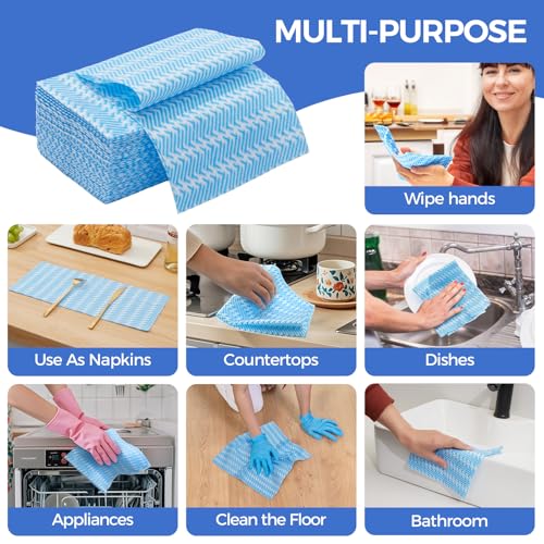 Reusable Cleaning Cloths Handi Wipes Reusable Cloths Disposabel Dish Towels Dry Handy Wipes Big Durable Absoebent and Dry Quickly 100 Count, Blue - color: Blue,100 Pcs