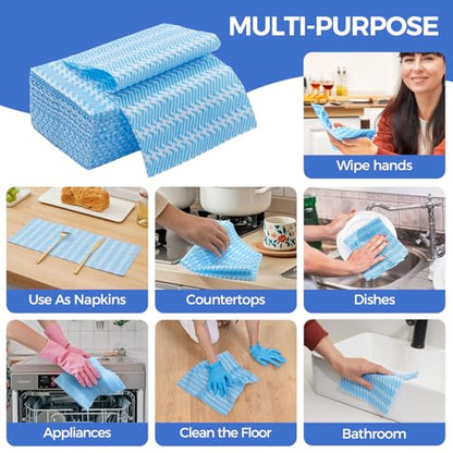 Reusable Cleaning Cloths Handi Wipes Reusable Cloths Disposabel Dish Towels Dry Handy Wipes Big Durable Absoebent and Dry Quickly 100 Count, Blue - color: Blue,100 Pcs