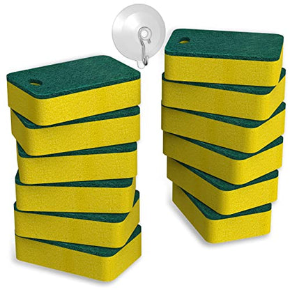 Kitchen Sponges 12 Pack, Heavy Duty Dual-Sided Scrub Sponges, Yellow/Green | Non-Scratch Dish Cleaning, Odor-Free, Multipurpose Scrubbers for Dishwashing Pots, Pans, Skillets & Outdoor Grills