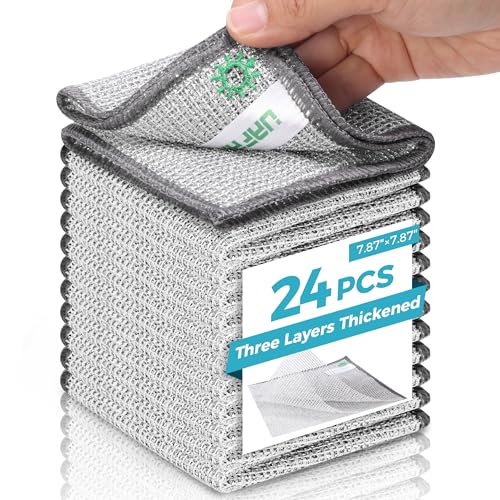24 PCS Non Scratch Wire Dishcloth, Cleans Fast Without Scratching, Stands Up to Stuck-on Grime, Multi-Surface Safe, Wire Dishwashing Rag Cleaning Power for Everyday Jobs 7.87“ x 7.87” - color: 24pcs[three-layer]
