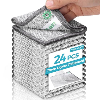 24 PCS Non Scratch Wire Dishcloth, Cleans Fast Without Scratching, Stands Up to Stuck-on Grime, Multi-Surface Safe, Wire Dishwashing Rag Cleaning Power for Everyday Jobs 7.87“ x 7.87” - color: 24pcs[three-layer]