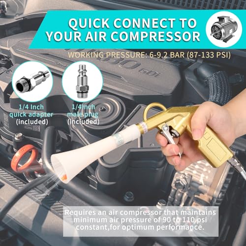GOCCIDA Air Blow Gun Car Detailing Interior Car Cleaning Gun Car Dryer Air Blower for Car Detailing Air Gun Car Dust Cleaner Air Compressor Blower Gun with Nozzle and Auto Detailing Dusting Brush - style: HCL-13gold