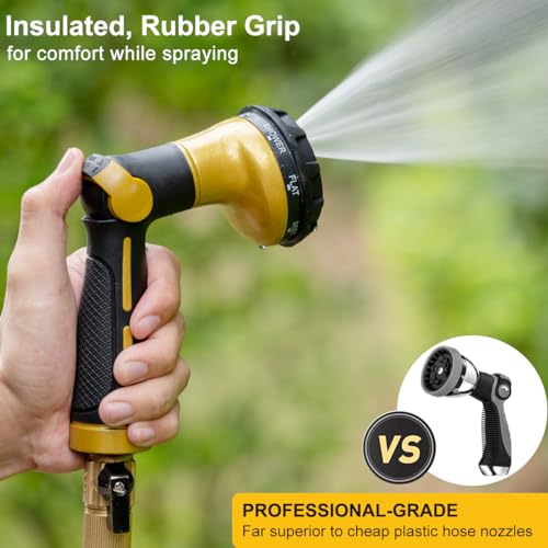 FANHAO Garden Hose Nozzle Heavy Duty, 100% Metal Water Hose Sprayer with 8 Spray Patterns, High Pressure Spray Nozzle Thumb Control On Off Valve for Outdoor Lawn & Plant Watering, Car & Pet Washing - color: Yellow